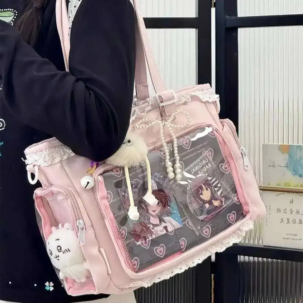 New Y2K Cute Japanese Ita Bag Lolita Girl Transparent Shoulder Tote Bag Large Capacity Crossbody Casual Bag DIY Display Handbags